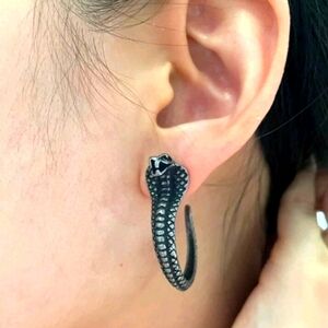 Gunmetal Cobra Snake Hoop Earrings